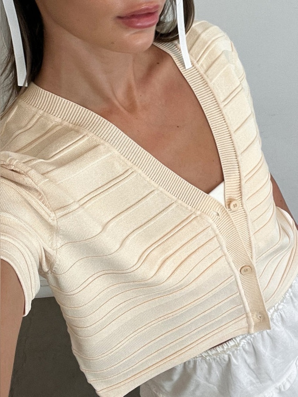 Oak + Fort Cropped Cream Cardigan